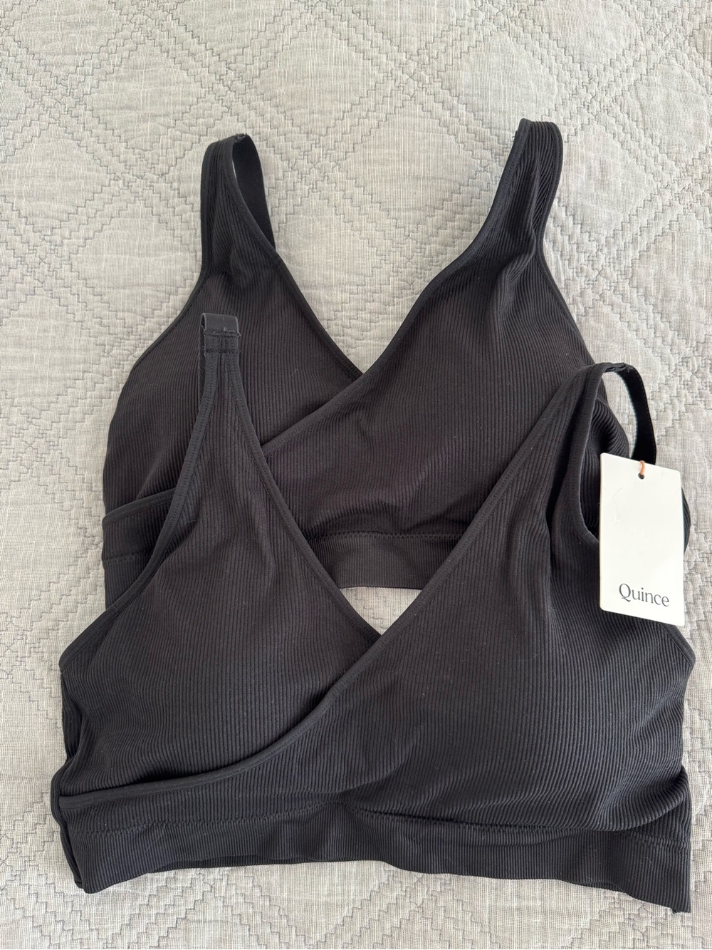 Quince Seamless Crossover Nursing & Lounge Bra 2-Pack Black Size L NWT